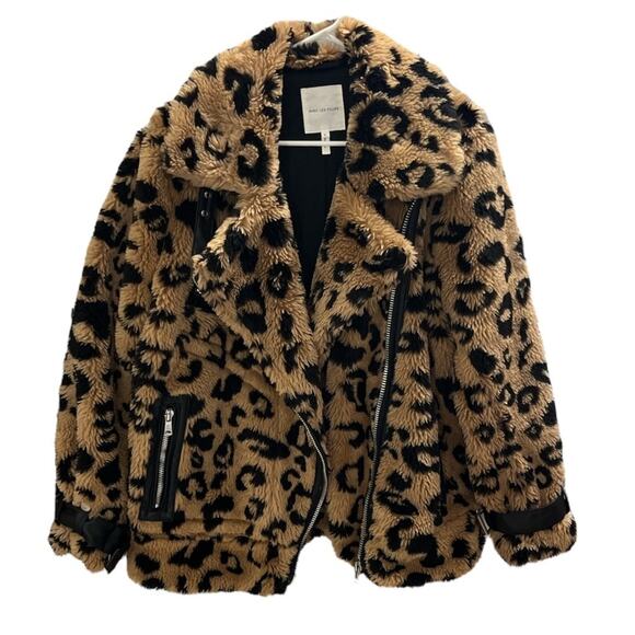 Anthropologie Avec Les Filles Faux Fur Teddy Biker Full Zip Jacket Coat Size L - Picture 4 of 14